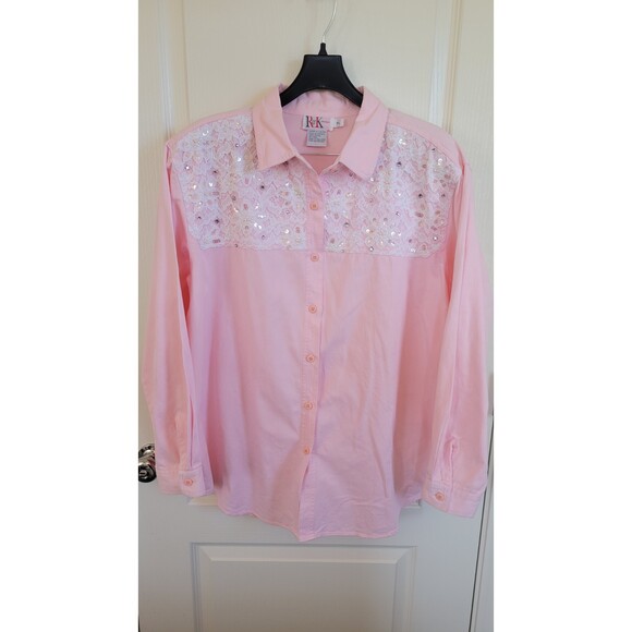 R&K Originals Pink Lace Button Down Shirt - Picture 1 of 3